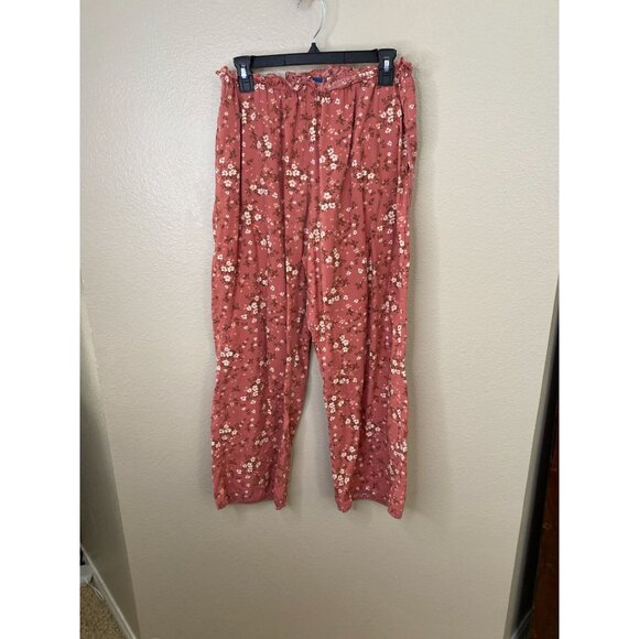 Old Navy Womens Pink Floral-Print Elastic Waist Wide-Leg Pants M Lightweight - Picture 1 of 7